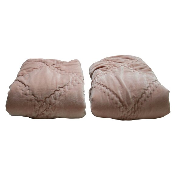Grandin Road 2 Nora Blush Pink Velvet Quilted Euro Shams Glam Romantic Princess - Picture 2 of 7